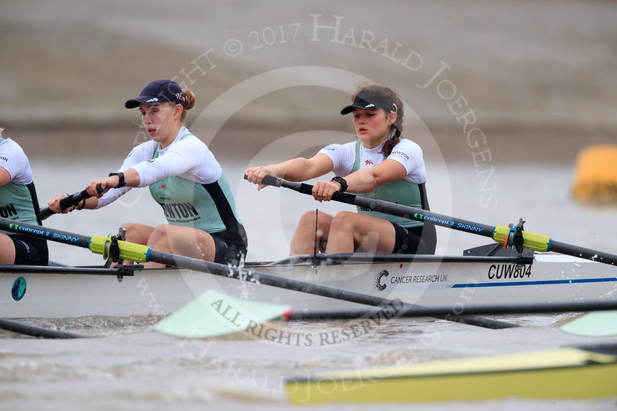The Boat Race season 2018 - Women's Boat Race Trial Eights (CUWBC, Cambridge): Expecto Patronum near the Putney boathouses, here 3 Sally O Brien, 2 Millie Perrin, bow Eve Caroe.
River Thames between Putney Bridge and Mortlake,
London SW15,

United Kingdom,
on 05 December 2017 at 12:44, image #60