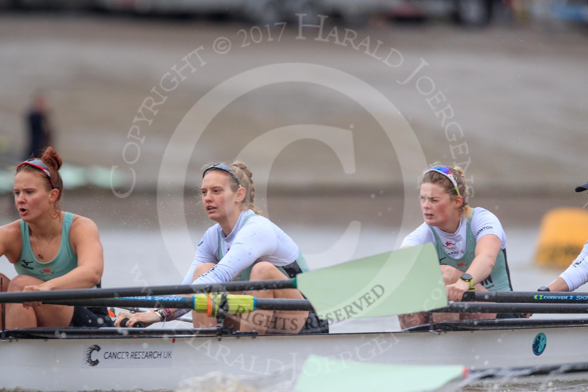 The Boat Race season 2018 - Women's Boat Race Trial Eights (CUWBC, Cambridge): Expecto Patronum . here 5 Kelsey Barolak, 4 Laura Foster, 3 Sally O Brien.
River Thames between Putney Bridge and Mortlake,
London SW15,

United Kingdom,
on 05 December 2017 at 12:44, image #62
