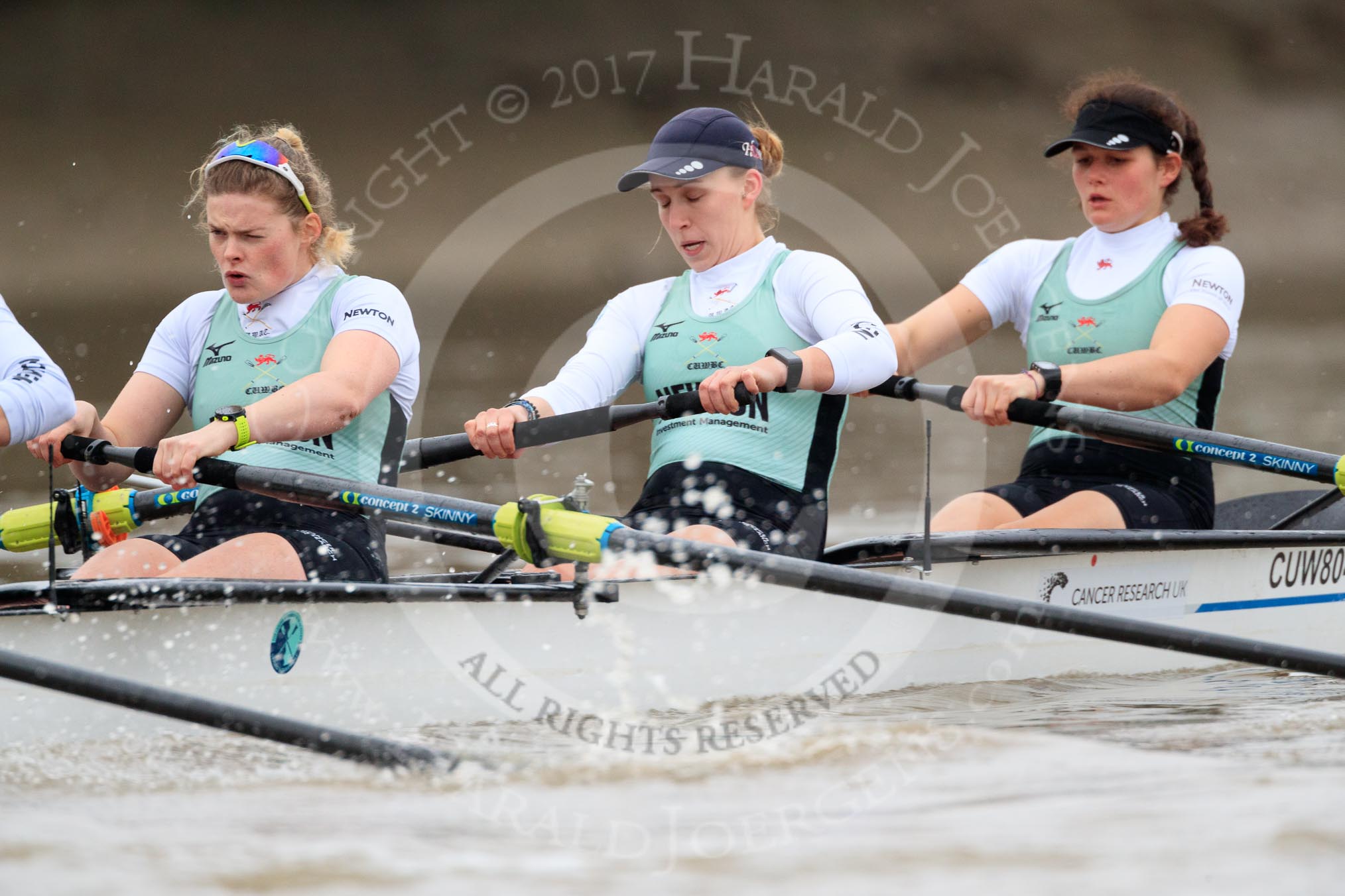 The Boat Race season 2018 - Women's Boat Race Trial Eights (CUWBC, Cambridge): Expecto Patronum, here 3 Sally O Brien, 2 Millie Perrin, bow Eve Caroe.
River Thames between Putney Bridge and Mortlake,
London SW15,

United Kingdom,
on 05 December 2017 at 12:47, image #89