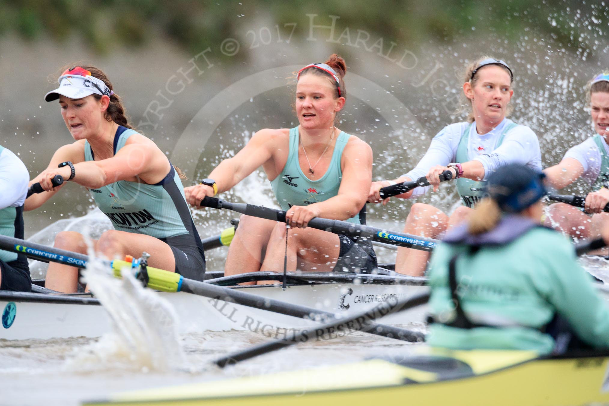 The Boat Race season 2018 - Women's Boat Race Trial Eights (CUWBC, Cambridge): A close fight betwwen the two Cambridge crews,6 Thea Zabell, 5 Kelsey Barolak, 4 Laura Foster, 3 Sally O Brien in Expecto Patronum , cox Sophie Wrixon and stroke Imogen Grant in Wingardium Leviosa.
River Thames between Putney Bridge and Mortlake,
London SW15,

United Kingdom,
on 05 December 2017 at 12:50, image #109