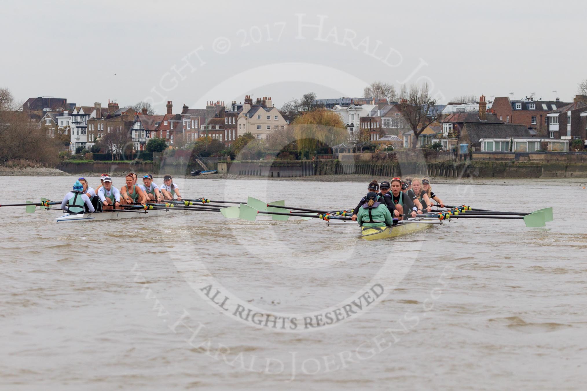 The Boat Race season 2018 - Women's Boat Race Trial Eights (CUWBC, Cambridge): Race umpire Sir Matthew Pinsent had quite a bit of shouting to do as the boats got a bit close at times.
River Thames between Putney Bridge and Mortlake,
London SW15,

United Kingdom,
on 05 December 2017 at 12:52, image #121