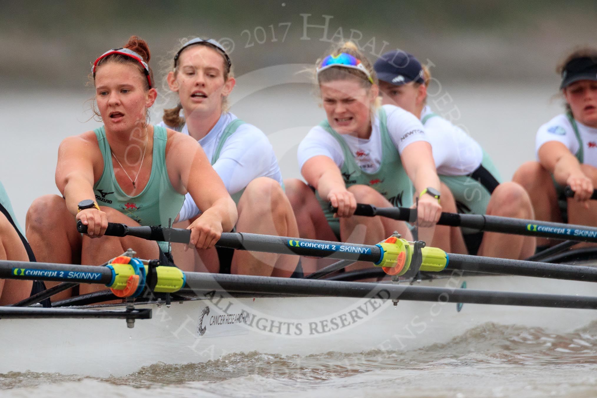 The Boat Race season 2018 - Women's Boat Race Trial Eights (CUWBC, Cambridge): Expecto Patronum, here 5-Kelsey Barolak, 4-Laura Foster, 3-Sally O Brien, 2-Millie Perrin, bow-Eve Caroe.
River Thames between Putney Bridge and Mortlake,
London SW15,

United Kingdom,
on 05 December 2017 at 12:53, image #129