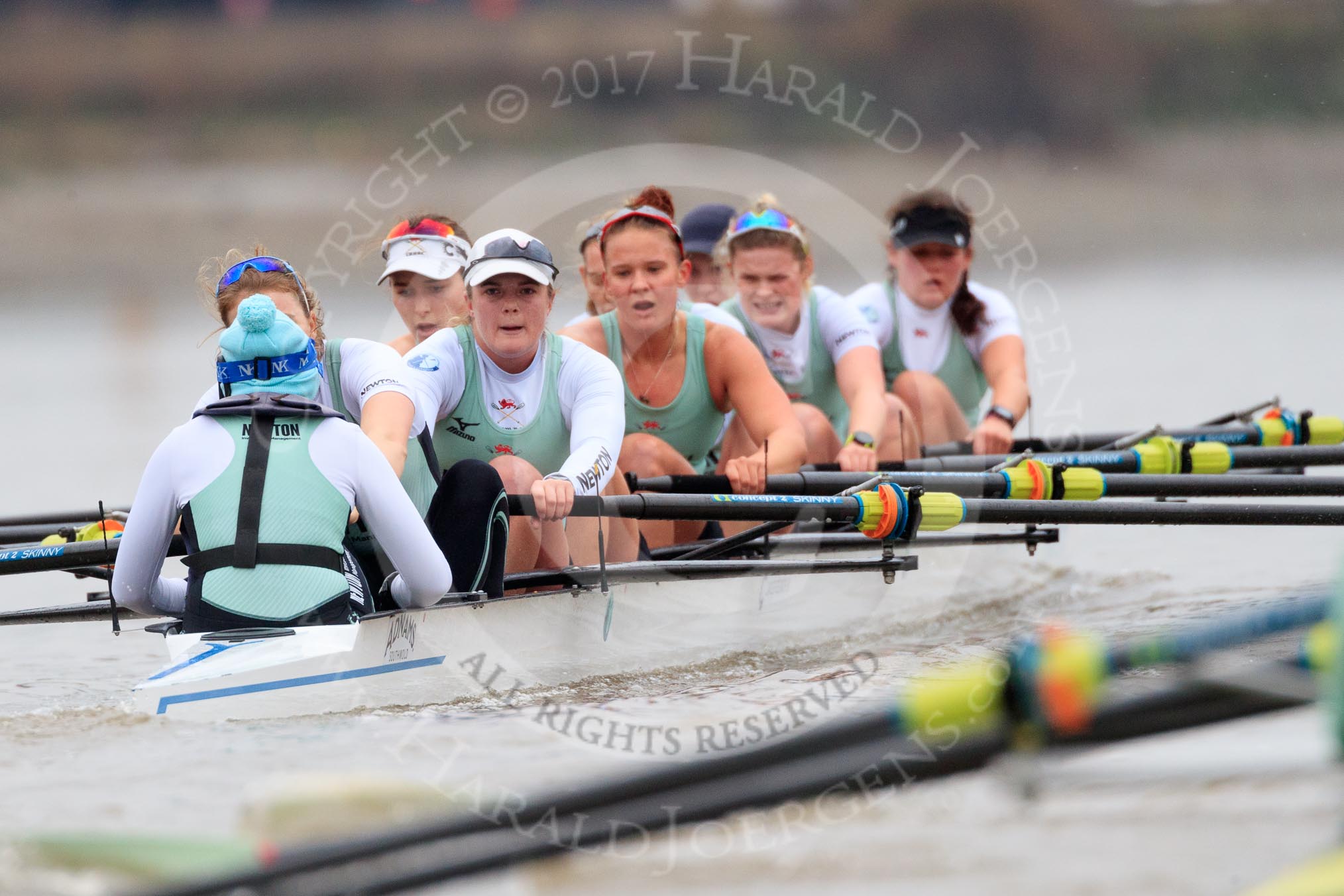 The Boat Race season 2018 - Women's Boat Race Trial Eights (CUWBC, Cambridge): Expecto Patronum:  Cox-Sophie Shapter, stroke-Alice White,  7-Abigail Parker, 6-Thea Zabell, 5-Kelsey Barolak, 4-Laura Foster, 3-Sally O Brien, 2-Millie Perrin, bow-Eve Caroe.
River Thames between Putney Bridge and Mortlake,
London SW15,

United Kingdom,
on 05 December 2017 at 12:56, image #143