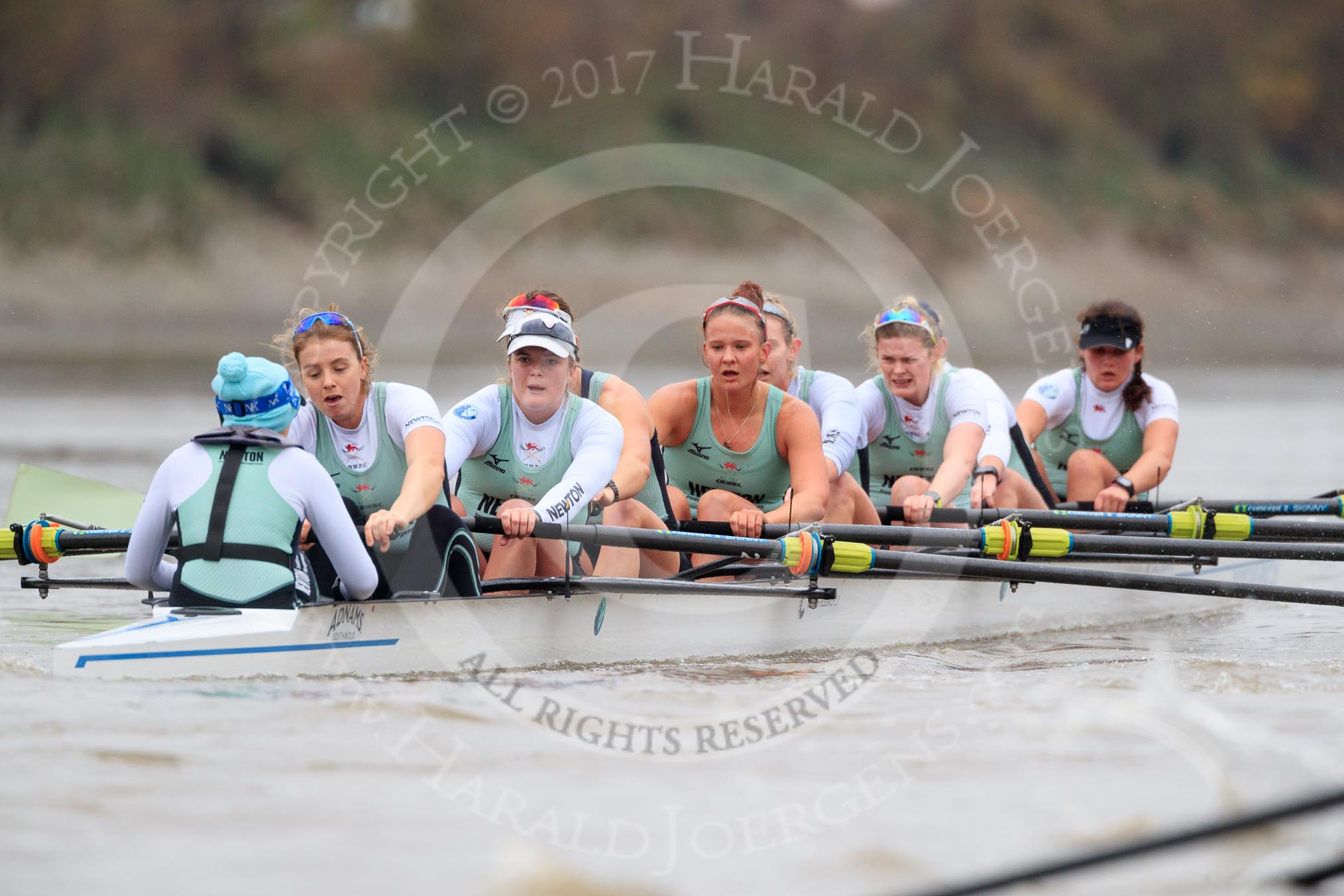 The Boat Race season 2018 - Women's Boat Race Trial Eights (CUWBC, Cambridge): Expecto Patronum:  Cox-Sophie Shapter, stroke-Alice White,  7-Abigail Parker, 6-Thea Zabell, 5-Kelsey Barolak, 4-Laura Foster, 3-Sally O Brien, 2-Millie Perrin, bow-Eve Caroe.
River Thames between Putney Bridge and Mortlake,
London SW15,

United Kingdom,
on 05 December 2017 at 12:56, image #144