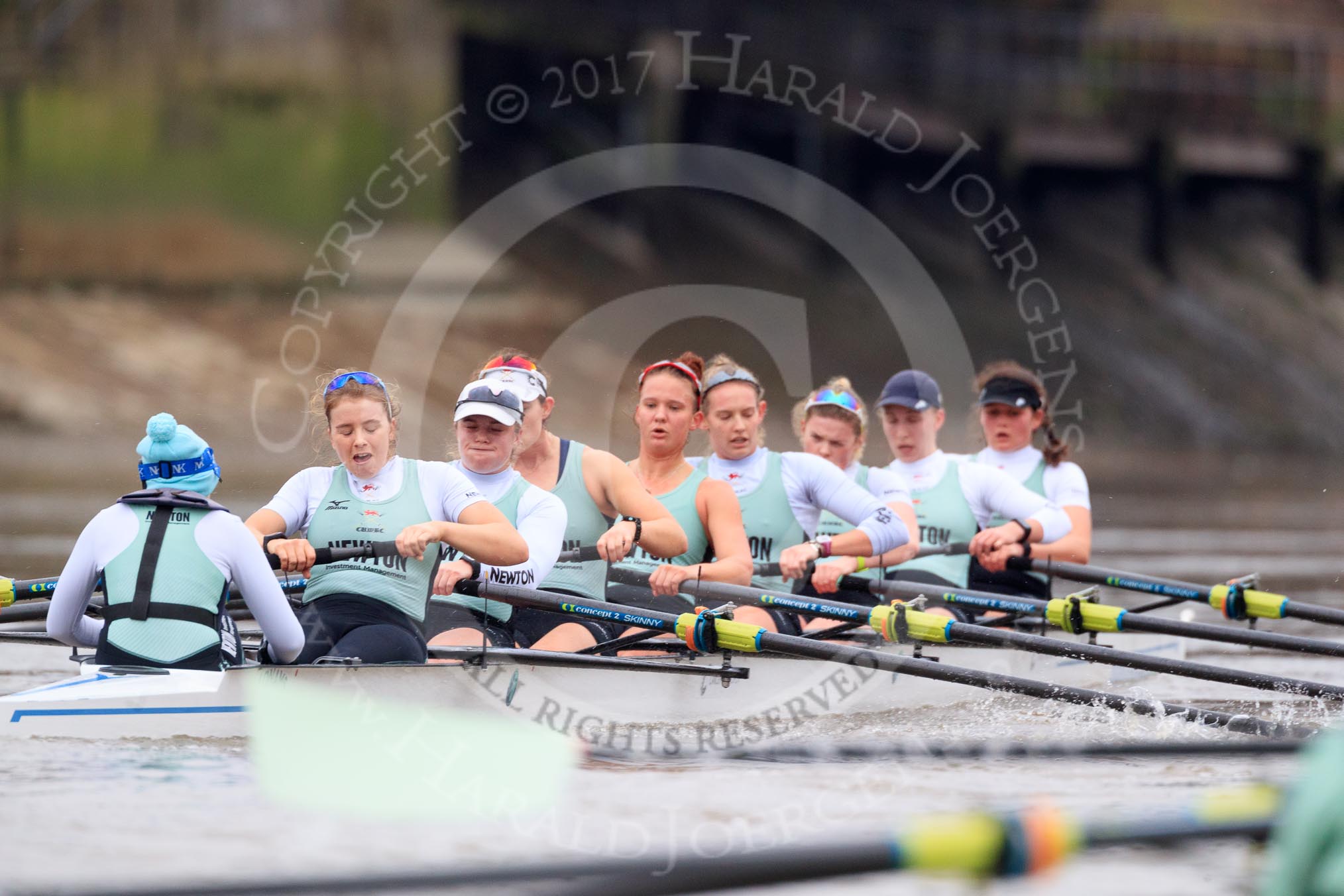 The Boat Race season 2018 - Women's Boat Race Trial Eights (CUWBC, Cambridge): Expecto Patronum:  Cox-Sophie Shapter, stroke-Alice White,  7-Abigail Parker, 6-Thea Zabell, 5-Kelsey Barolak, 4-Laura Foster, 3-Sally O Brien, 2-Millie Perrin, bow-Eve Caroe.
River Thames between Putney Bridge and Mortlake,
London SW15,

United Kingdom,
on 05 December 2017 at 12:58, image #152