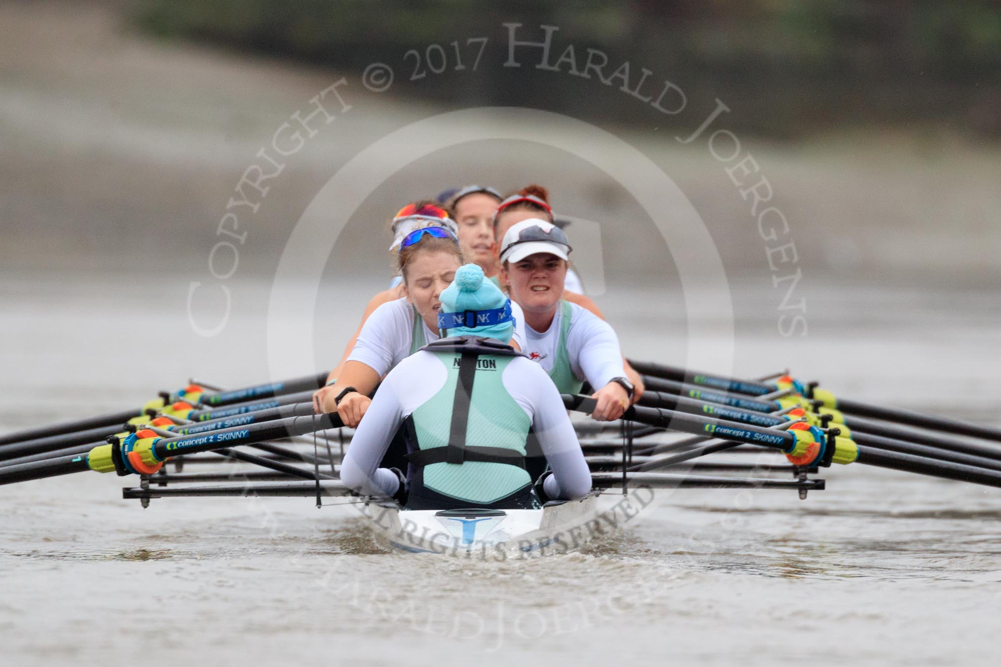 The Boat Race season 2018 - Women's Boat Race Trial Eights (CUWBC, Cambridge): Expecto Patronum:  Cox-Sophie Shapter, stroke-Alice White,  7-Abigail Parker, 6-Thea Zabell, 5-Kelsey Barolak, 4-Laura Foster, 3-Sally O Brien, 2-Millie Perrin, bow-Eve Caroe.
River Thames between Putney Bridge and Mortlake,
London SW15,

United Kingdom,
on 05 December 2017 at 13:00, image #166