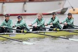 The Boat Race season 2018 - Women's Boat Race Trial Eights (CUWBC, Cambridge): Wingardium Leviosa with 5-Tricia Smith, 4-Emma Andrews, 3-Pippa Darkin, 2-Sarah Carlotti, bow-Lucy Pike.
River Thames between Putney Bridge and Mortlake,
London SW15,

United Kingdom,
on 05 December 2017 at 12:04, image #25