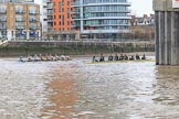 The Boat Race season 2018 - Women's Boat Race Trial Eights (CUWBC, Cambridge): Expecto Patronum and Wingardium Leviosa approching the start line near Putney Bridge.
River Thames between Putney Bridge and Mortlake,
London SW15,

United Kingdom,
on 05 December 2017 at 12:40, image #47