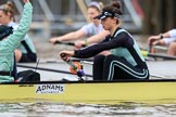The Boat Race season 2018 - Women's Boat Race Trial Eights (CUWBC, Cambridge): Wingardium Leviosa just before the start of the race, here cox-Sophie Wrixon, stroke-Imogen Grant, with Expecto Patronum in the background.
River Thames between Putney Bridge and Mortlake,
London SW15,

United Kingdom,
on 05 December 2017 at 12:43, image #50