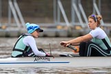 The Boat Race season 2018 - Women's Boat Race Trial Eights (CUWBC, Cambridge): Expecto Patronum at the start line, here cox Sophie Shapter, stroke Alice White.
River Thames between Putney Bridge and Mortlake,
London SW15,

United Kingdom,
on 05 December 2017 at 12:43, image #51