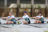 The Boat Race season 2018 - Women's Boat Race Trial Eights (CUWBC, Cambridge): Expecto Patronum after the start of the race, here 3 Sally O Brien, 2 Millie Perrin, bow Eve Caroe.
River Thames between Putney Bridge and Mortlake,
London SW15,

United Kingdom,
on 05 December 2017 at 12:43, image #56