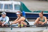 The Boat Race season 2018 - Women's Boat Race Trial Eights (CUWBC, Cambridge): Expecto Patronum near the Putney boathouses, here 7 Abigail Parker, 6 Thea Zabell, 5 Kelsey Barolak.
River Thames between Putney Bridge and Mortlake,
London SW15,

United Kingdom,
on 05 December 2017 at 12:44, image #63