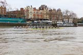 The Boat Race season 2018 - Women's Boat Race Trial Eights (CUWBC, Cambridge): Expecto Patronum and Wingardium Leviosa almost ready for the start of the race near Putney Bridge.
River Thames between Putney Bridge and Mortlake,
London SW15,

United Kingdom,
on 05 December 2017 at 12:42, image #48