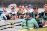 The Boat Race season 2018 - Women's Boat Race Trial Eights (CUWBC, Cambridge): Expecto Patronum has taken the lead on the approach to Chiswick Pier, here  cox Sophie Shapter, stroke Alice White,  7 Abigail Parker, 6 Thea Zabell, 5 Kelsey Barolak, 4 Laura Foster, 3 Sally O Brien, 2 Millie Perrin, bow Eve Caroe.
River Thames between Putney Bridge and Mortlake,
London SW15,

United Kingdom,
on 05 December 2017 at 12:54, image #135