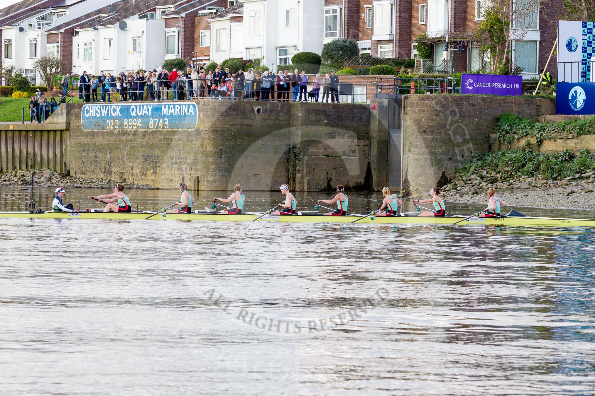 The Boat Race season 2017 -  The Cancer Research Women's Boat Race: CUWBC after having won the race at Chiswicl Quay Marina.
River Thames between Putney Bridge and Mortlake,
London SW15,

United Kingdom,
on 02 April 2017 at 16:57, image #192