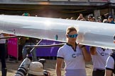 The Boat Race season 2017 -  The Cancer Research Women's Boat Race: OUWBC carrying their boat from the boathouses to the Thames, in front 6 seat Harriet Austin.
River Thames between Putney Bridge and Mortlake,
London SW15,

United Kingdom,
on 02 April 2017 at 15:50, image #78