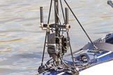 The Boat Race season 2017 -  The Cancer Research Women's Boat Race: The BBC camera and transmission equipment mounted on the Oxford Blue Boat.
River Thames between Putney Bridge and Mortlake,
London SW15,

United Kingdom,
on 02 April 2017 at 15:51, image #82