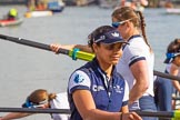 The Boat Race season 2017 -  The Cancer Research Women's Boat Race: OUWBC getting their boat ready, here 7 seat 7 Jenna Hebert.
River Thames between Putney Bridge and Mortlake,
London SW15,

United Kingdom,
on 02 April 2017 at 15:51, image #83