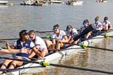 The Boat Race season 2017 -  The Cancer Research Women's Boat Race: OUWBC getting ready to set off, here 7 Jenna Hebert, 6 Harriet Austin, 5 Chloe Laverack, 4 Rebecca Esselstein, 3 Rebecca Te Water Naudé, 2 Flo Pickles, bow Alice Roberts.
River Thames between Putney Bridge and Mortlake,
London SW15,

United Kingdom,
on 02 April 2017 at 15:52, image #85