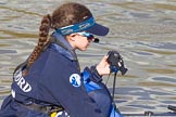 The Boat Race season 2017 -  The Cancer Research Women's Boat Race: OUWBC getting ready to set off, here cox Eleanor Shearer.
River Thames between Putney Bridge and Mortlake,
London SW15,

United Kingdom,
on 02 April 2017 at 15:52, image #86