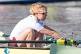 The Boat Race season 2017 -  The Cancer Research Women's Boat Race: CUWBC about to reach the start of the Women's Boat Race, here 3 seat Claire Lamb.
River Thames between Putney Bridge and Mortlake,
London SW15,

United Kingdom,
on 02 April 2017 at 16:25, image #106