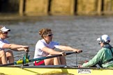 The Boat Race season 2017 -  The Cancer Research Women's Boat Race: CUWBC about to reach the start of the Women's Boat Race, here 7 Myriam Goudet, stroke Melissa Wilson, cox Matthew Holland.
River Thames between Putney Bridge and Mortlake,
London SW15,

United Kingdom,
on 02 April 2017 at 16:25, image #109