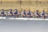 The Boat Race season 2017 -  The Cancer Research Women's Boat Race: OUWBC working hard to catch up with Cambridge, here 2 Flo Pickles, 3 Rebecca Te Water Naudé, 4 Rebecca Esselstein, 5 Chloe Laverack, 6 Harriet Austin, 7 Jenna Hebert, stroke Emily Cameron.
River Thames between Putney Bridge and Mortlake,
London SW15,

United Kingdom,
on 02 April 2017 at 16:36, image #131