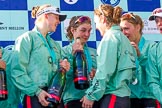 The Boat Race season 2017 -  The Cancer Research Women's Boat Race: CUWBC after the Chanpange spraying at the price giving.
River Thames between Putney Bridge and Mortlake,
London SW15,

United Kingdom,
on 02 April 2017 at 17:13, image #284