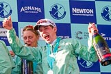 The Boat Race season 2017 -  The Cancer Research Women's Boat Race: Jubilant CUWBC cox Matthew Holland at the price giving.
River Thames between Putney Bridge and Mortlake,
London SW15,

United Kingdom,
on 02 April 2017 at 17:13, image #287