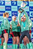 The Boat Race season 2017 -  The Cancer Research Women's Boat Race: CUWBC with the Womwn's Boat Race trophy at the price giving - and a very excited cox Matthew Holland with the Women's Boat Race trophy.
River Thames between Putney Bridge and Mortlake,
London SW15,

United Kingdom,
on 02 April 2017 at 17:14, image #296