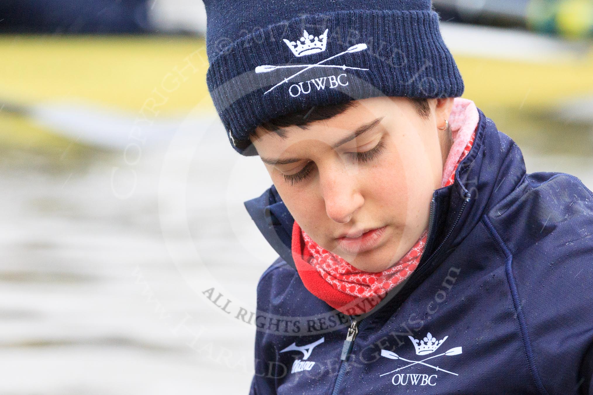 The Boat Race season 2018 - Women's Boat Race Trial Eights (OUWBC, Oxford): Close-up of "Great Typhoon" stroke Alice Roberts.
River Thames between Putney Bridge and Mortlake,
London SW15,

United Kingdom,
on 21 January 2018 at 13:49, image #17