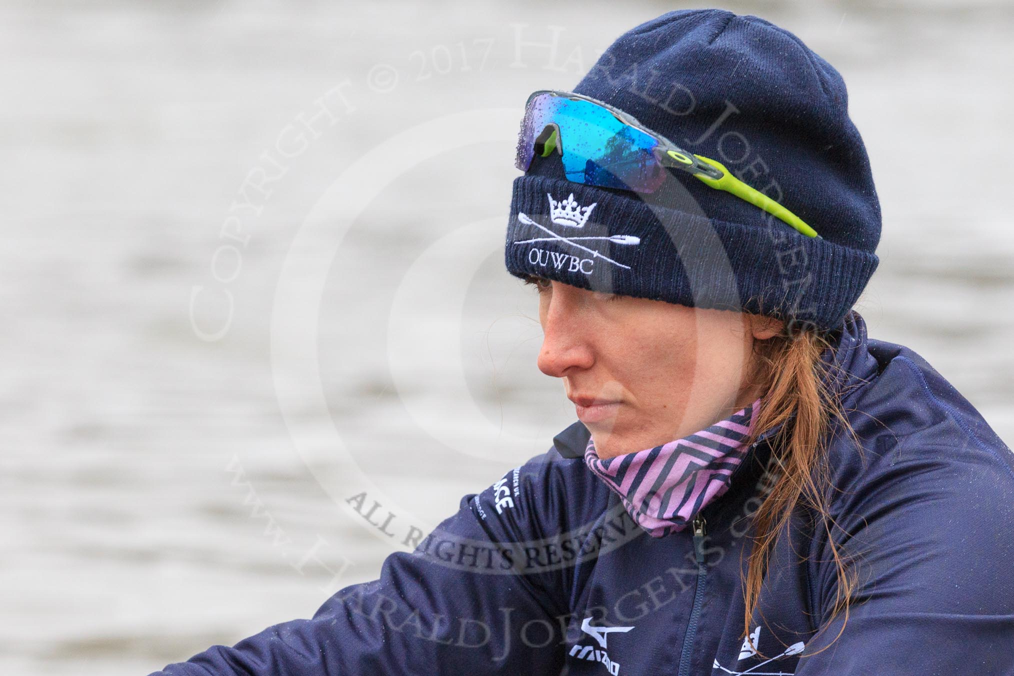 The Boat Race season 2018 - Women's Boat Race Trial Eights (OUWBC, Oxford): Close-up of "Great Typhoon" 7 seat Abigail Killen.
River Thames between Putney Bridge and Mortlake,
London SW15,

United Kingdom,
on 21 January 2018 at 13:49, image #19