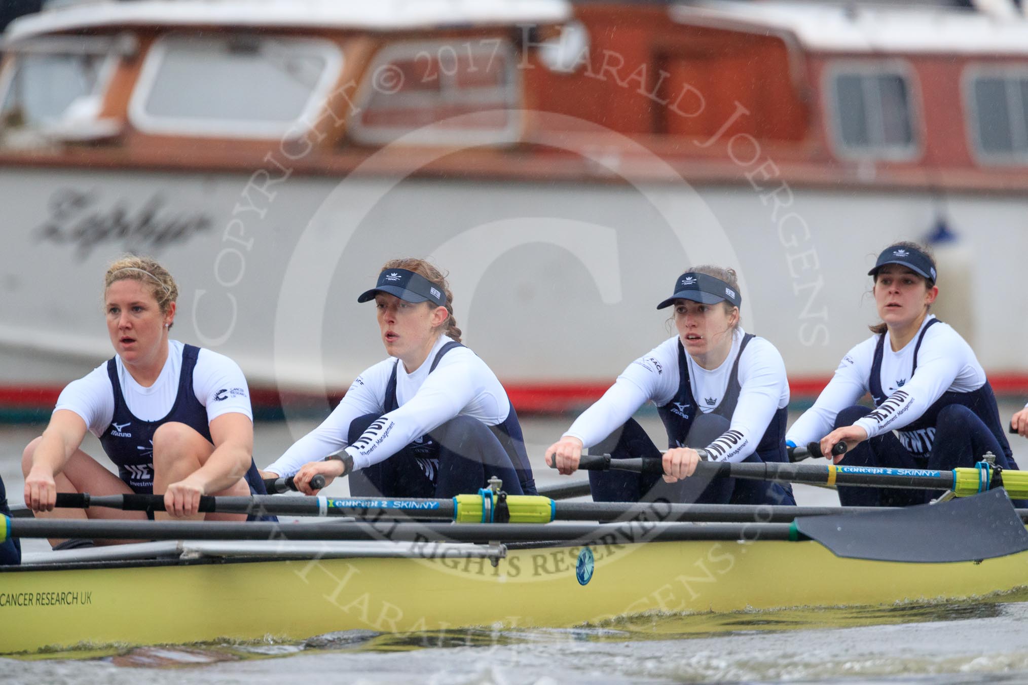 The Boat Race season 2018 - Women's Boat Race Trial Eights (OUWBC, Oxford): "Coursing River" - 5 Morgan McGovern, 4 Anna Murgatroyd, 3 Stefanie Zekoll, 2 Rachel Anderson.
River Thames between Putney Bridge and Mortlake,
London SW15,

United Kingdom,
on 21 January 2018 at 14:28, image #65