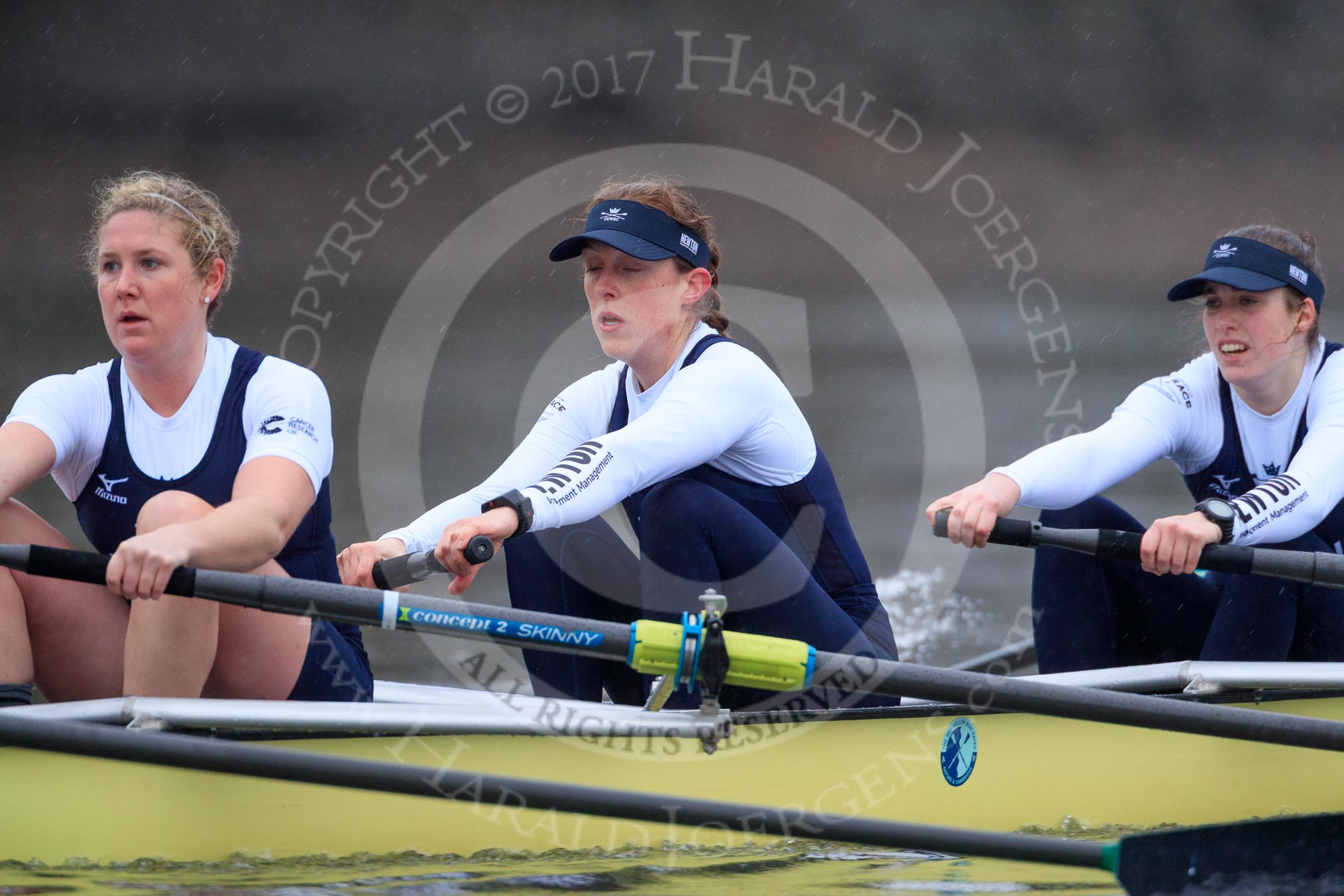The Boat Race season 2018 - Women's Boat Race Trial Eights (OUWBC, Oxford): "Coursing River" - 5 Morgan McGovern, 4 Anna Murgatroyd, 3 Stefanie Zekoll.
River Thames between Putney Bridge and Mortlake,
London SW15,

United Kingdom,
on 21 January 2018 at 14:31, image #80