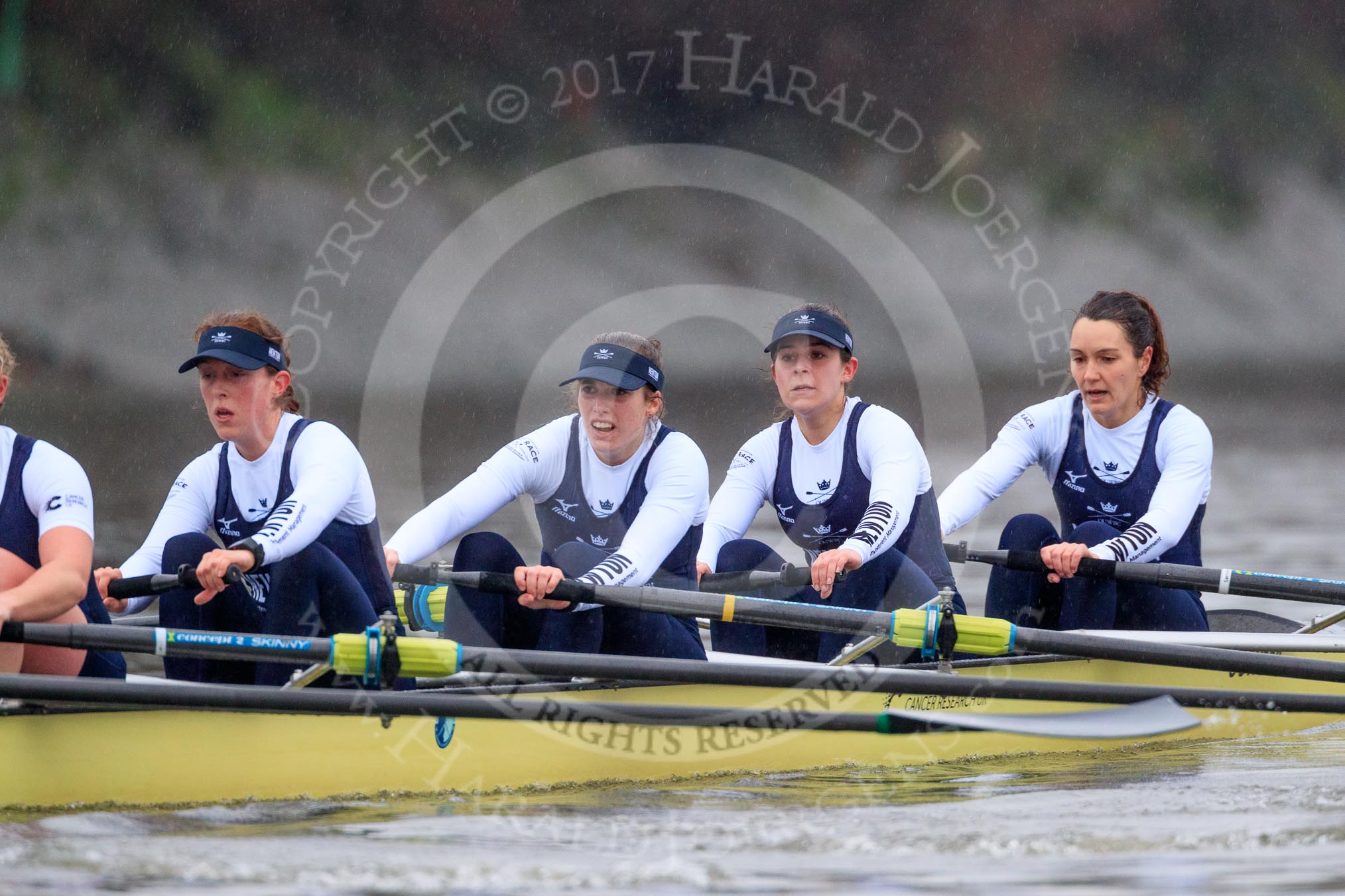The Boat Race season 2018 - Women's Boat Race Trial Eights (OUWBC, Oxford): "Coursing River" - 4 Anna Murgatroyd, 3 Stefanie Zekoll, 2 Rachel Anderson, bow Sarah Payne-Riches.
River Thames between Putney Bridge and Mortlake,
London SW15,

United Kingdom,
on 21 January 2018 at 14:37, image #121