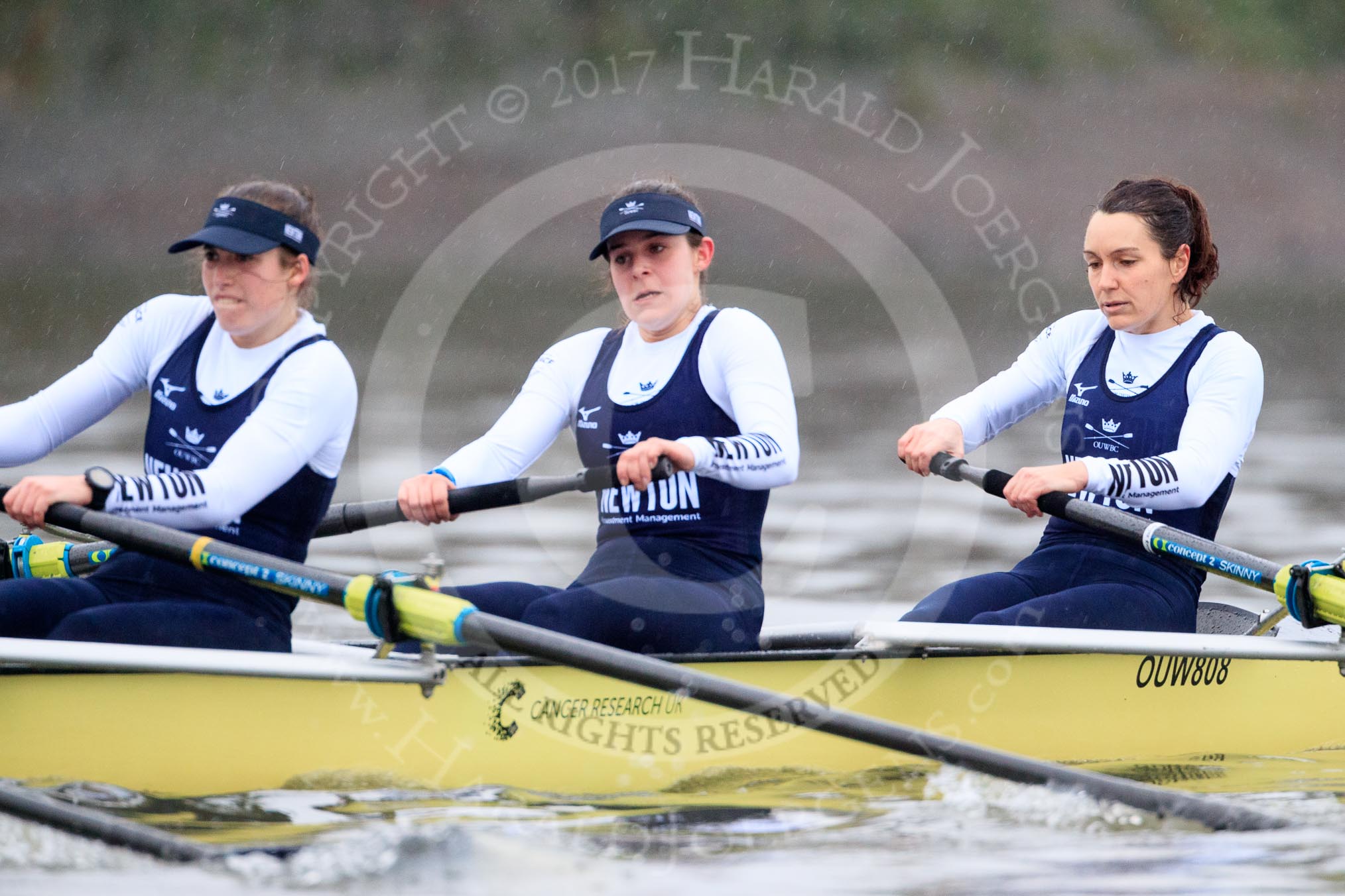 The Boat Race season 2018 - Women's Boat Race Trial Eights (OUWBC, Oxford): "Coursing River" -  3 Stefanie Zekoll, 2 Rachel Anderson, bow Sarah Payne-Riches.
River Thames between Putney Bridge and Mortlake,
London SW15,

United Kingdom,
on 21 January 2018 at 14:38, image #126