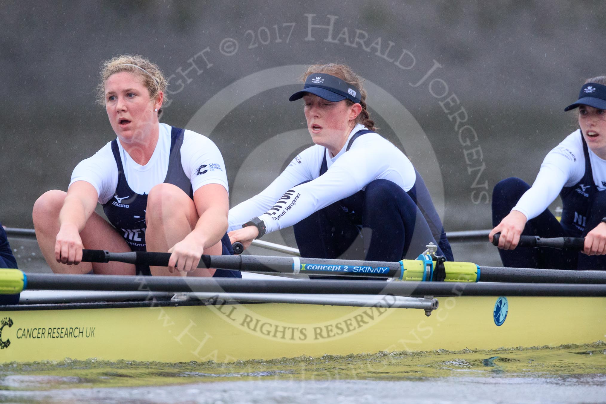 The Boat Race season 2018 - Women's Boat Race Trial Eights (OUWBC, Oxford): "Coursing River" approaching Chiswick Pier - 5 Morgan McGovern, 4 Anna Murgatroyd, 3 Stefanie Zekoll.
River Thames between Putney Bridge and Mortlake,
London SW15,

United Kingdom,
on 21 January 2018 at 14:39, image #140
