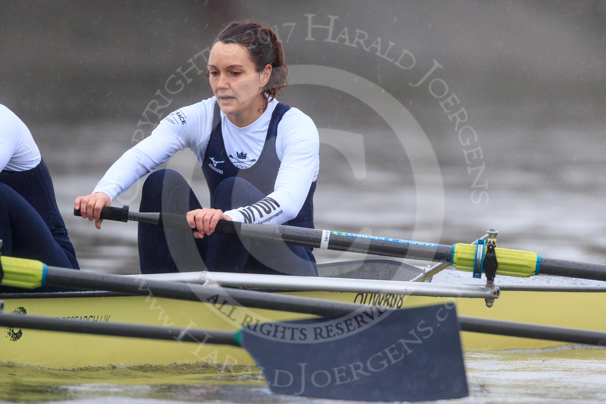 The Boat Race season 2018 - Women's Boat Race Trial Eights (OUWBC, Oxford): "Coursing River" approaching Chiswick Pier -  bow Sarah Payne-Riches.
River Thames between Putney Bridge and Mortlake,
London SW15,

United Kingdom,
on 21 January 2018 at 14:41, image #144