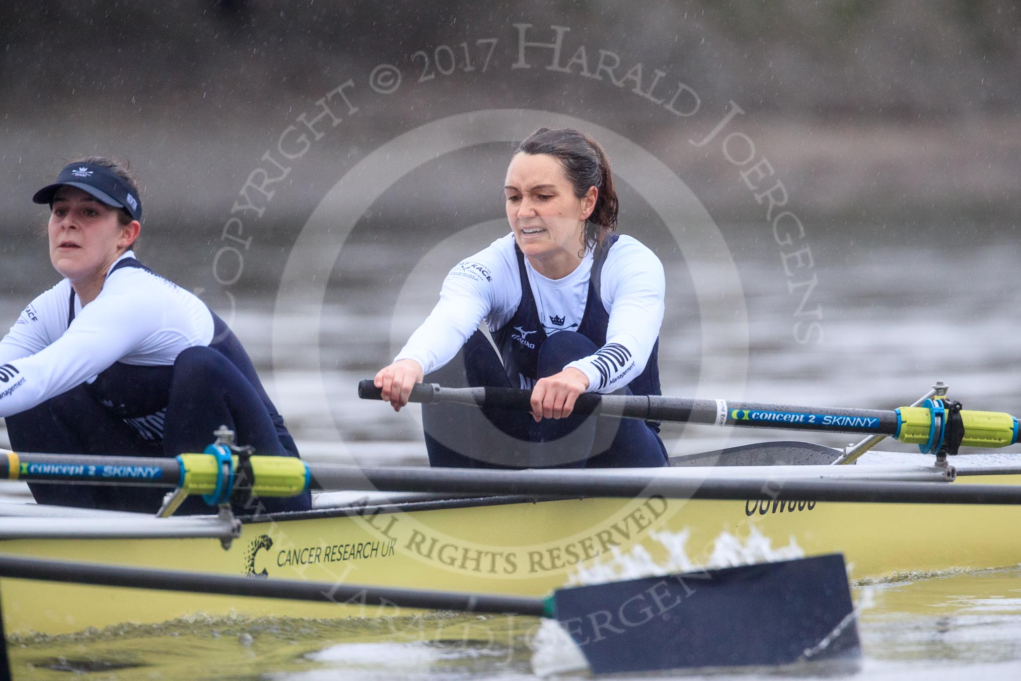 The Boat Race season 2018 - Women's Boat Race Trial Eights (OUWBC, Oxford): "Coursing River" in the rain, here 2 Rachel Anderson, bow Sarah Payne-Riches.
River Thames between Putney Bridge and Mortlake,
London SW15,

United Kingdom,
on 21 January 2018 at 14:46, image #165