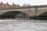 The Boat Race season 2018 - Women's Boat Race Trial Eights (OUWBC, Oxford): "Great Typhoon" and "Coursing River" about to pass Putney Bridge on the way to the start line.
River Thames between Putney Bridge and Mortlake,
London SW15,

United Kingdom,
on 21 January 2018 at 14:26, image #43