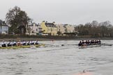 The Boat Race season 2018 - Women's Boat Race Trial Eights (OUWBC, Oxford): "Great Typhoon" and "Coursing River" close to the finish line.
River Thames between Putney Bridge and Mortlake,
London SW15,

United Kingdom,
on 21 January 2018 at 14:46, image #169