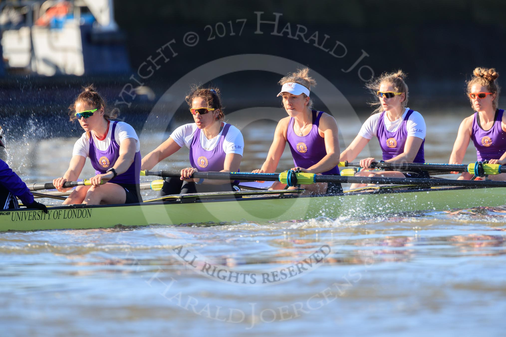 The Women's Boat Race season 2018 - fixture CUWBC vs. ULBC: The race has been started - ULBC with cox Lauren Holland, stroke Issy Powel, 7 Jordan Cole-Huissan, 6 Oonagh Cousins, 5 Hannah Roberts, 4 Katherine Barnhill.
River Thames between Putney Bridge and Mortlake,
London SW15,

United Kingdom,
on 17 February 2018 at 13:09, image #41