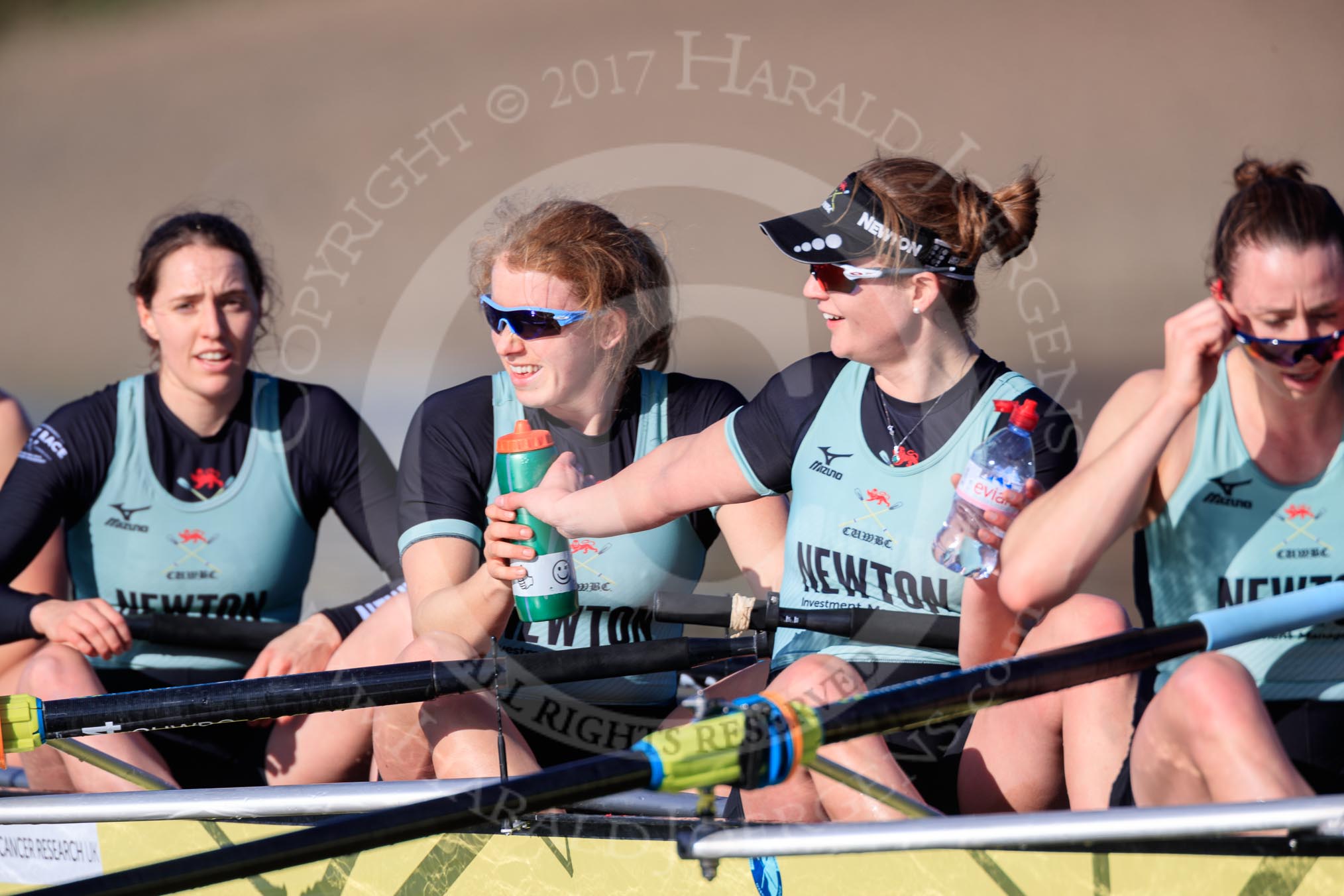 The Women's Boat Race season 2018 - fixture CUWBC vs. ULBC: OUWBC, the winner of both parts of the fixture - 5 Thea Zabell, 6 Anne Beenken, 7 Imogen Grant, stroke Tricia Smith.
River Thames between Putney Bridge and Mortlake,
London SW15,

United Kingdom,
on 17 February 2018 at 13:36, image #181