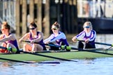 Photo 1802171309271X22159HaraldJoergens The Women's Boat Race season 2018 - fixture CUWBC vs. ULBC: Waiting for the race to be started - ULBC with 4 Paula Wesselmann, 3 Alice White, 2 Myriam Goudet-Boukhatmi, bow Olivia Coffey.
River Thames between Putney Bridge and Mortlake,
London SW15,
United Kingdom,
on 17 February 2018 at 13:09, image #37