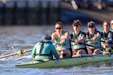 Photo 1802171309351X22177HaraldJoergens The Women's Boat Race season 2018 - fixture CUWBC vs. ULBC: The race has been started - CUWBC with ox Sophie Shapter, stroke Tricia Smith, 7 Imogen Grant, 6 Anne Beenken, 5 Thea Zabell, 4 Paula Wesselmann.
River Thames between Putney Bridge and Mortlake,
London SW15,
United Kingdom,
on 17 February 2018 at 13:09, image #40