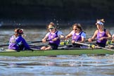 Photo 1802171309421X22193HaraldJoergens The Women's Boat Race season 2018 - fixture CUWBC vs. ULBC: The race has been started - ULBC with cox Lauren Holland, stroke Issy Powel, 7 Jordan Cole-Huissan, 6 Oonagh Cousins.
River Thames between Putney Bridge and Mortlake,
London SW15,
United Kingdom,
on 17 February 2018 at 13:09, image #43