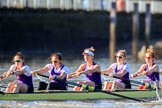 Photo 1802171309431X22196HaraldJoergens The Women's Boat Race season 2018 - fixture CUWBC vs. ULBC: The race has been started - ULBC with stroke Issy Powel, 7 Jordan Cole-Huissan, 6 Oonagh Cousins, 5 Hannah Roberts, 4 Katherine Barnhill.
River Thames between Putney Bridge and Mortlake,
London SW15,
United Kingdom,
on 17 February 2018 at 13:09, image #44