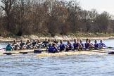 The Women's Boat Race season 2018 - fixture CUWBC vs. ULBC: OUWBC and ULBC during the early phase of the second race.
River Thames between Putney Bridge and Mortlake,
London SW15,

United Kingdom,
on 17 February 2018 at 13:28, image #122