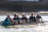 The Women's Boat Race season 2018 - fixture CUWBC vs. ULBC: The CUWBC Eight - cox Sophie Shapter, stroke Tricia Smith, 7 Imogen Grant, 6 Anne Beenken, 5 Thea Zabell, 4 Paula Wesselmann, 3 Alice White, 2 Myriam Goudet-Boukhatmi, bow Olivia Coffey.
River Thames between Putney Bridge and Mortlake,
London SW15,

United Kingdom,
on 17 February 2018 at 13:30, image #132