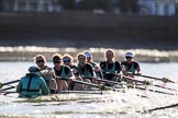 The Women's Boat Race season 2018 - fixture CUWBC vs. ULBC: The CUWBC Eight - cox Sophie Shapter, stroke Tricia Smith, 7 Imogen Grant, 6 Anne Beenken, 5 Thea Zabell, 4 Paula Wesselmann, 3 Alice White, 2 Myriam Goudet-Boukhatmi, bow Olivia Coffey.
River Thames between Putney Bridge and Mortlake,
London SW15,

United Kingdom,
on 17 February 2018 at 13:30, image #135